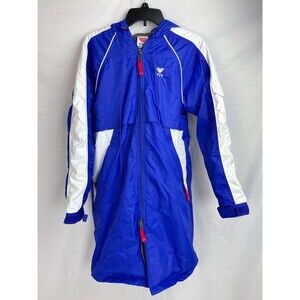 TYR Swim Parka Adult XXS Blue White Long Coat Jacket Fleece Lined Hood Zip